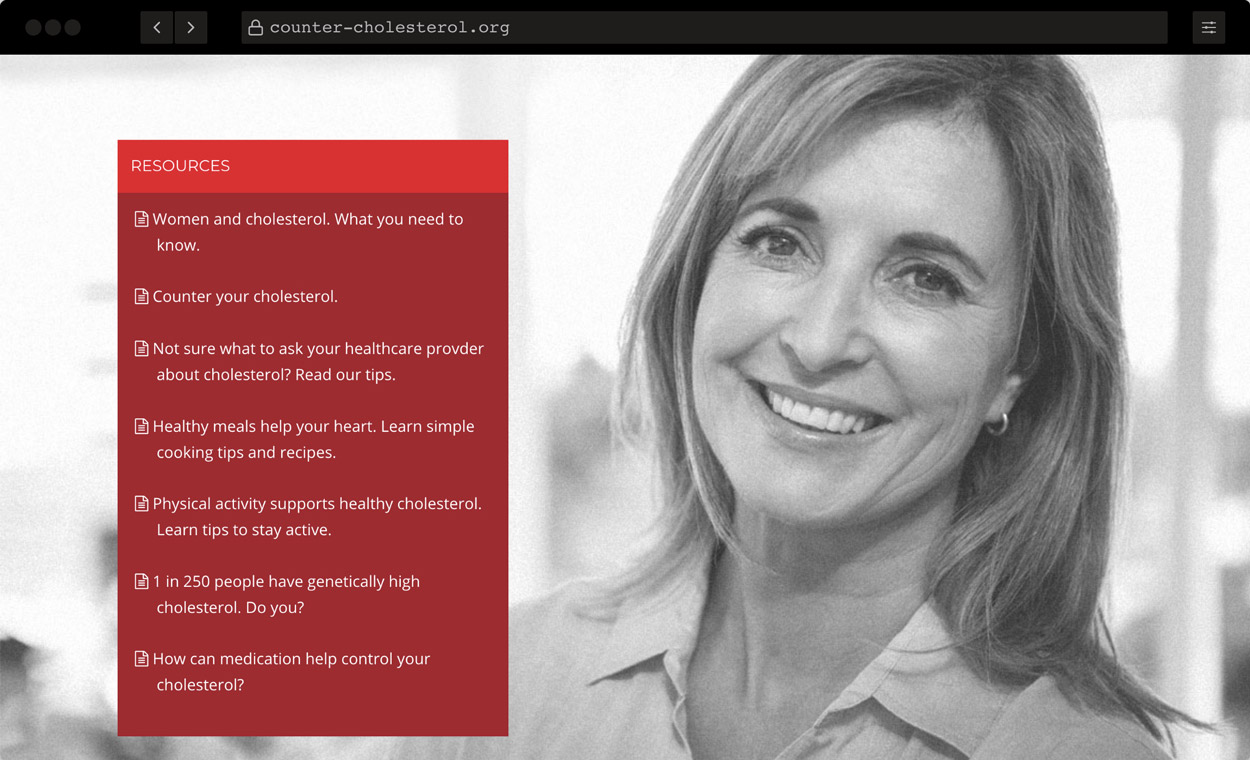 Counter Cholesterol website screenshot detail