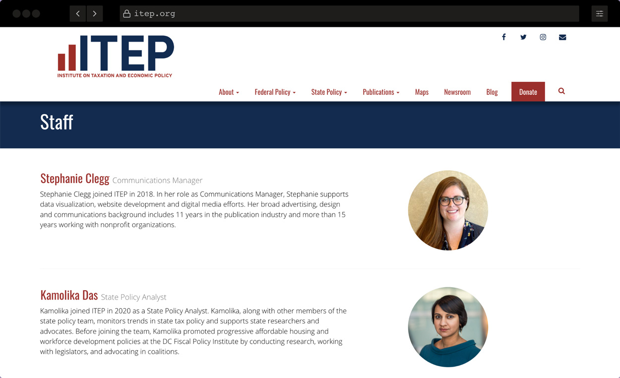 ITEP website screenshot detail