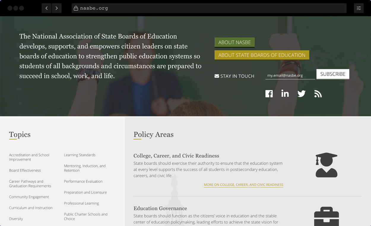 NASBE website screenshot detail