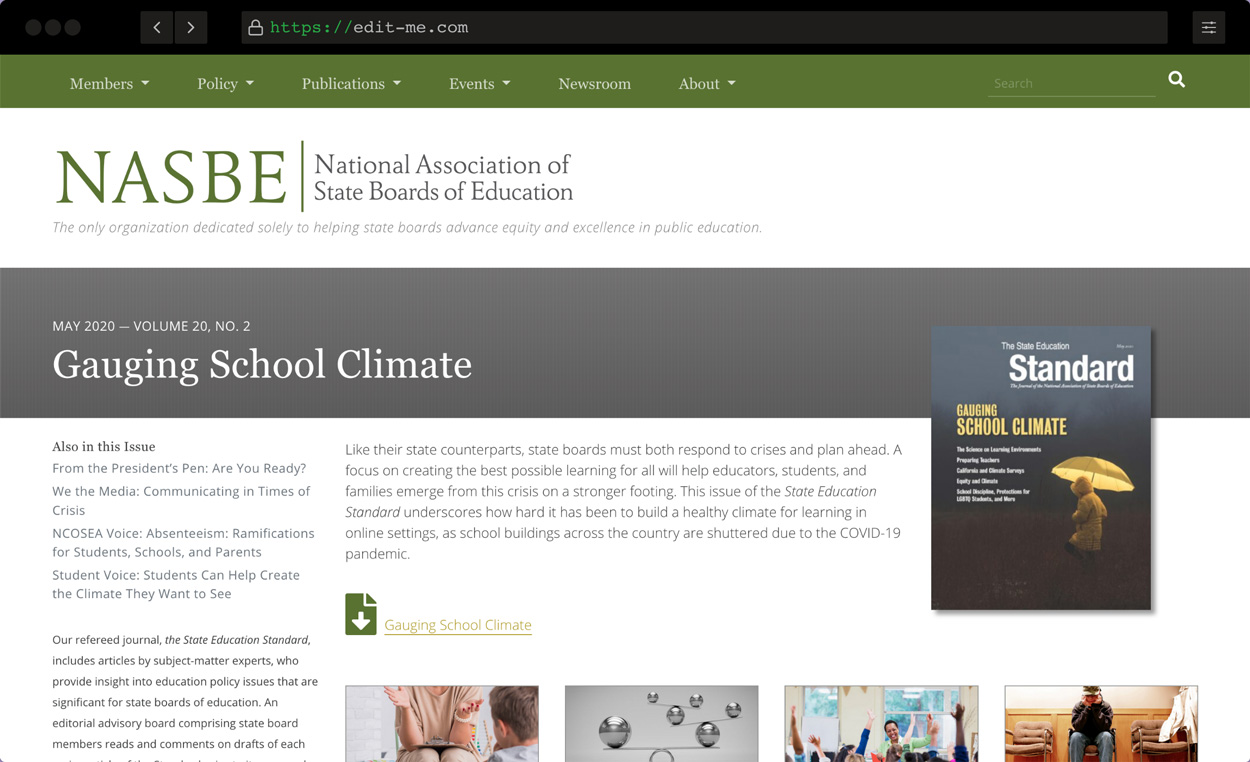 NASBE website screenshot detail