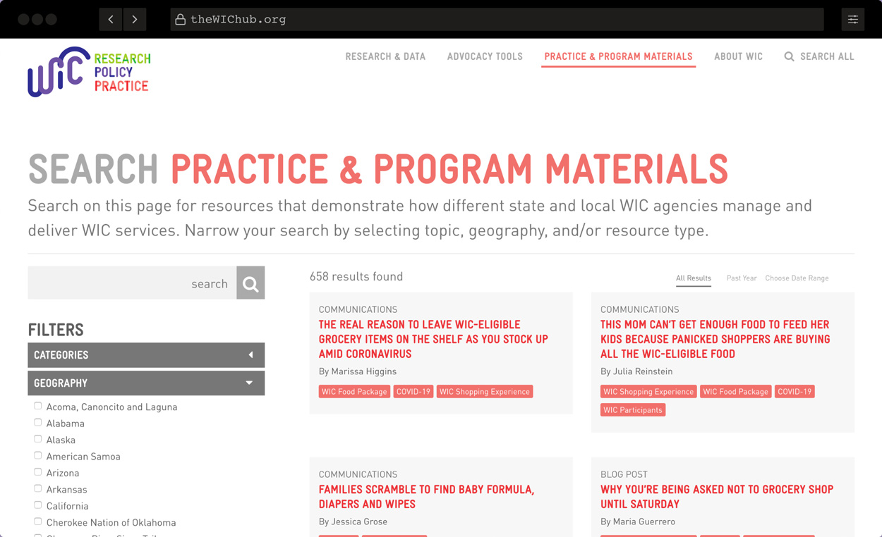 WIC Hub website screenshot detail